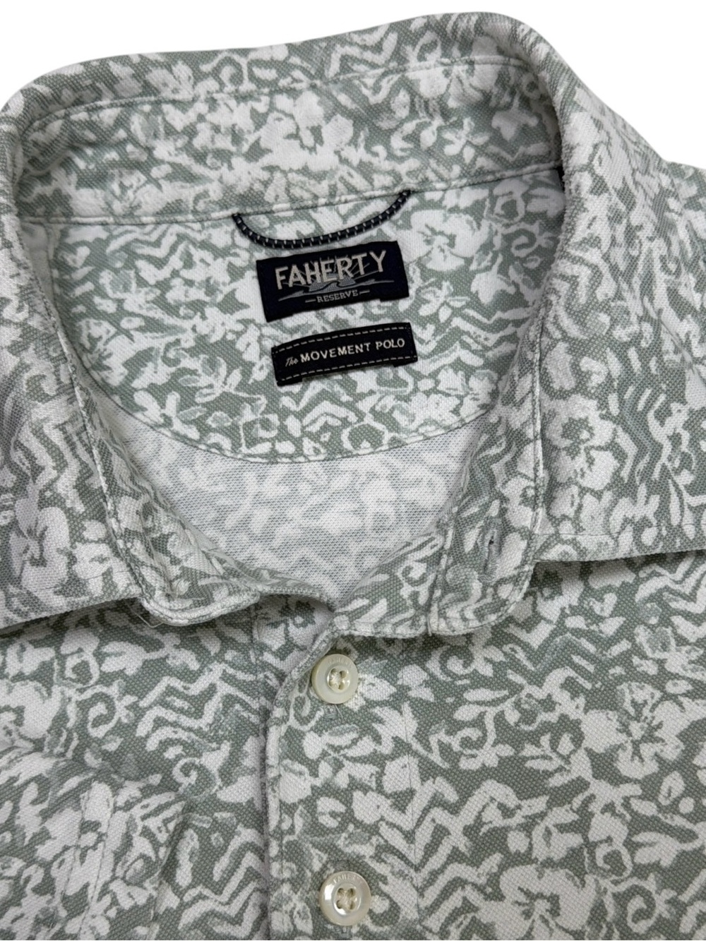 Faherty Reserve Movement Pique Polo Men Medium Dusty Sage Hilo Performance Golf